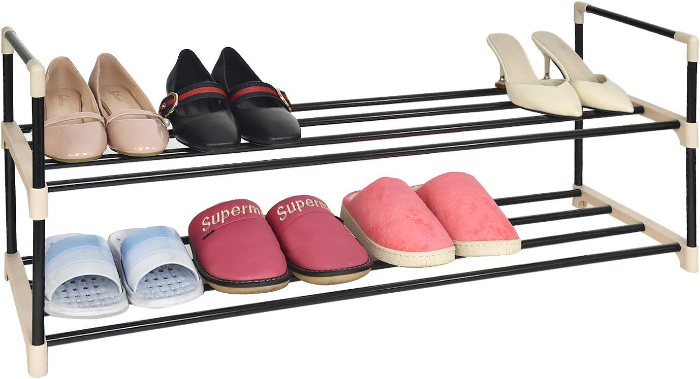 ERONE Shoe Rack Metal Shoe Tower Durable and Stable 2 Tier Shoe Storage Organizer 10 Pairs Unit Entryway Shelf (2 Tier)