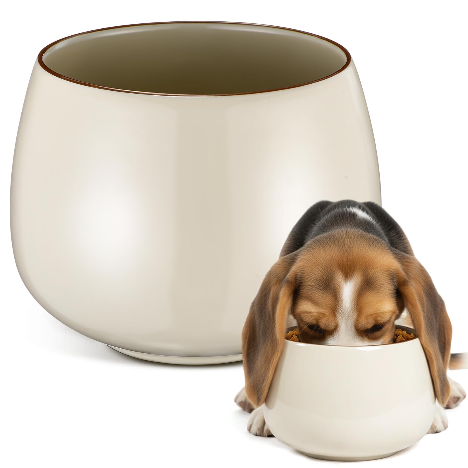 Photo 1 of Acellegic 1 Pack 37 oz Ceramic Dog Bowl for Large Dogs with Long Ears No Spill Water & Food Pet Bowl Cocker Spaniel Beagle Bassett (Beige)