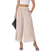 heipeiwa Women's Capris Crop Chiffon Pants Summer Beach Vacation Culottes Casual Dress Wide Leg Palazzo Pants