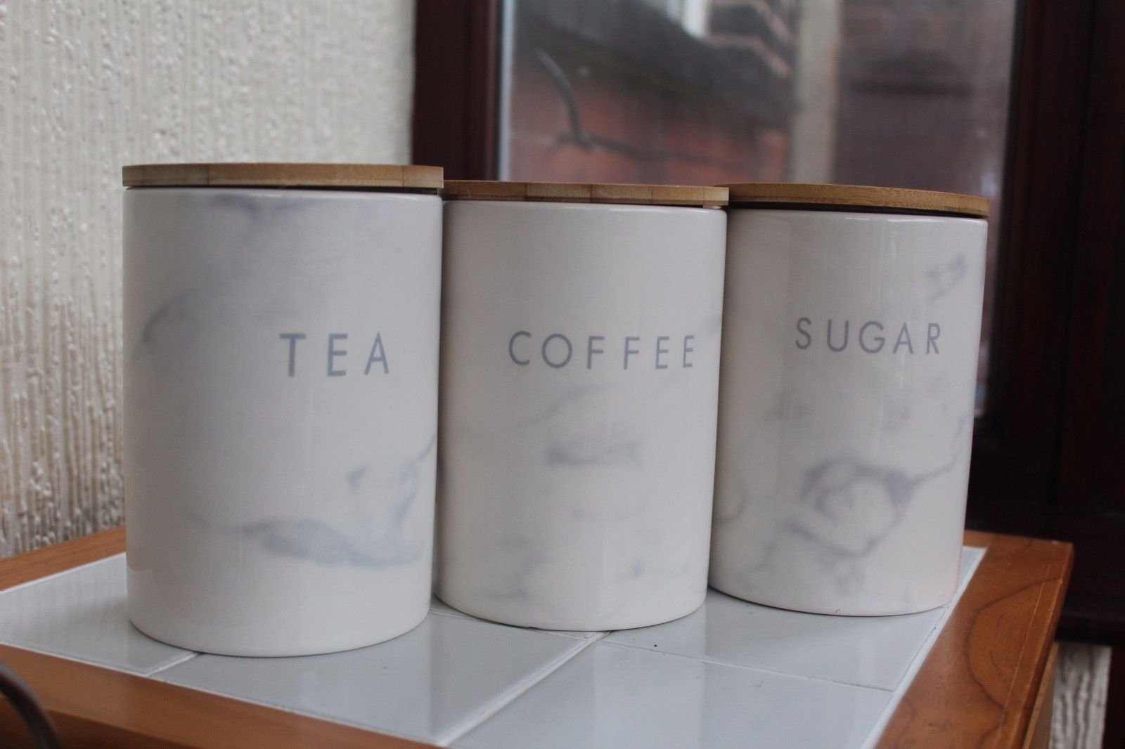 marble tea and coffee canisters