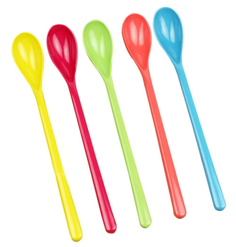 FSSTUD 5 Pcs Colorful Plastic Spoon Lovely Long Mixing Spoons for Jam Honey Coffee Color Random