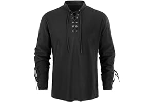 RUNCATI Mens Medieval Pirate Shirt Steampunk Retro Renaissance Viking Long Sleeve Lace Up Mercenary Halloween Scottish Tops