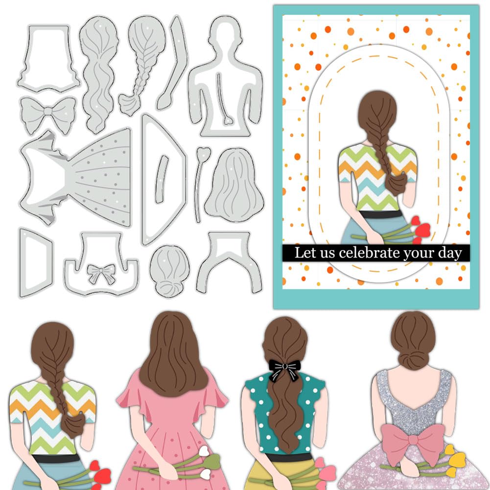 BENECREAT Woman Back View Metal Die Cuts, Dress Skirt Cutting Dies Cut Stencils for DIY Scrapbooking Photo Album Decorative Embossing Paper Dies for Card Making Template