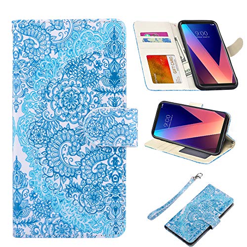 UrSpeedtekLive LG V30/LG V30 Plus Case, LG V35/LG V35 ThinQ/LG V30S ThinQ Premium PU Leather Wristlet Flip Wallet Case Cover with Card Slots & Stand- Floral 1