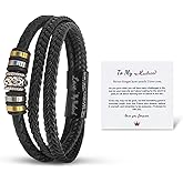 To My Husband Braided Leather Bracelet Love You Forever Magnetic Closure Personalized Bracelets,Men's Stainless Braided Leather Bracelet Bangle Wristband Graduation Birthday Gift