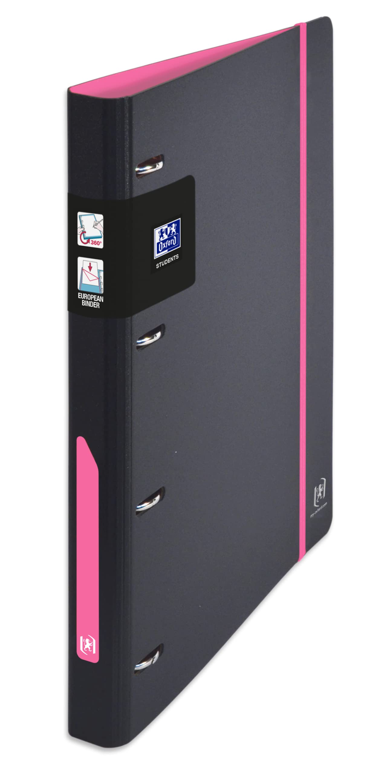OXFORD European Binder for Students A4 30 mm Spine 4 D-Rings Expanded Polypropylene Cover Two-Tone Black/Pink