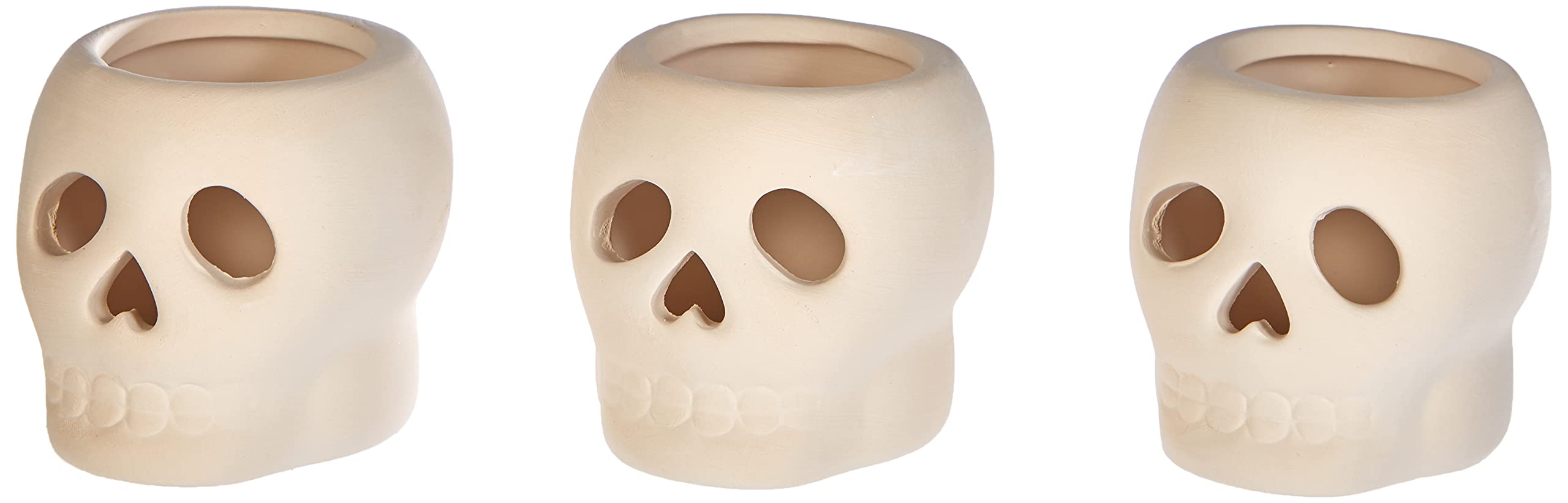 Baker Ross Ceramic Skull Tealight Holders (Pack of 3) for Kids To Decorate and Display
