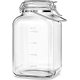 Folinstall 1.5 Gallon Glass Jar with Airtight Lid, Square Wide Mouth Mason Jars with Stainless Steel Handle, Large Glass Storage Containers for Canning, Flour, Sugar, Fermentation, Rice, Pickled Eggs