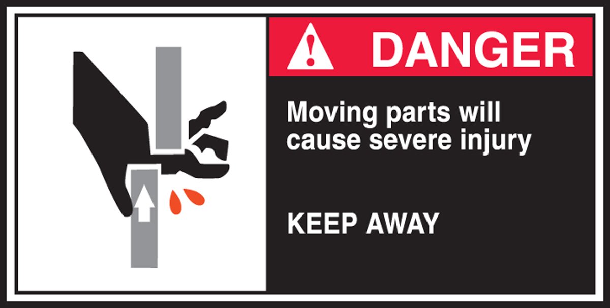 Accuform Signs LECN172 CEMA Safety Label, Legend "DANGER Moving parts will cause severe injury KEEP AWAY" with Graphic, 2.5" Length x 5" Width x 0.004" Thickness, Adhesive Vinyl, Red/Black on White (Pack of 5)