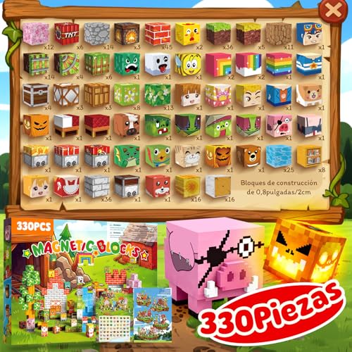 Bloques Magneticos Construccion Niños 330 Piezas 2CM 3+ Magneticas, Juego Magnetic Blocks Tiles Construcción, Juguetes Montessori para Niños 4 5 6 7 8 9 10 11 12 Regalos de Cumpleaños para Niñas