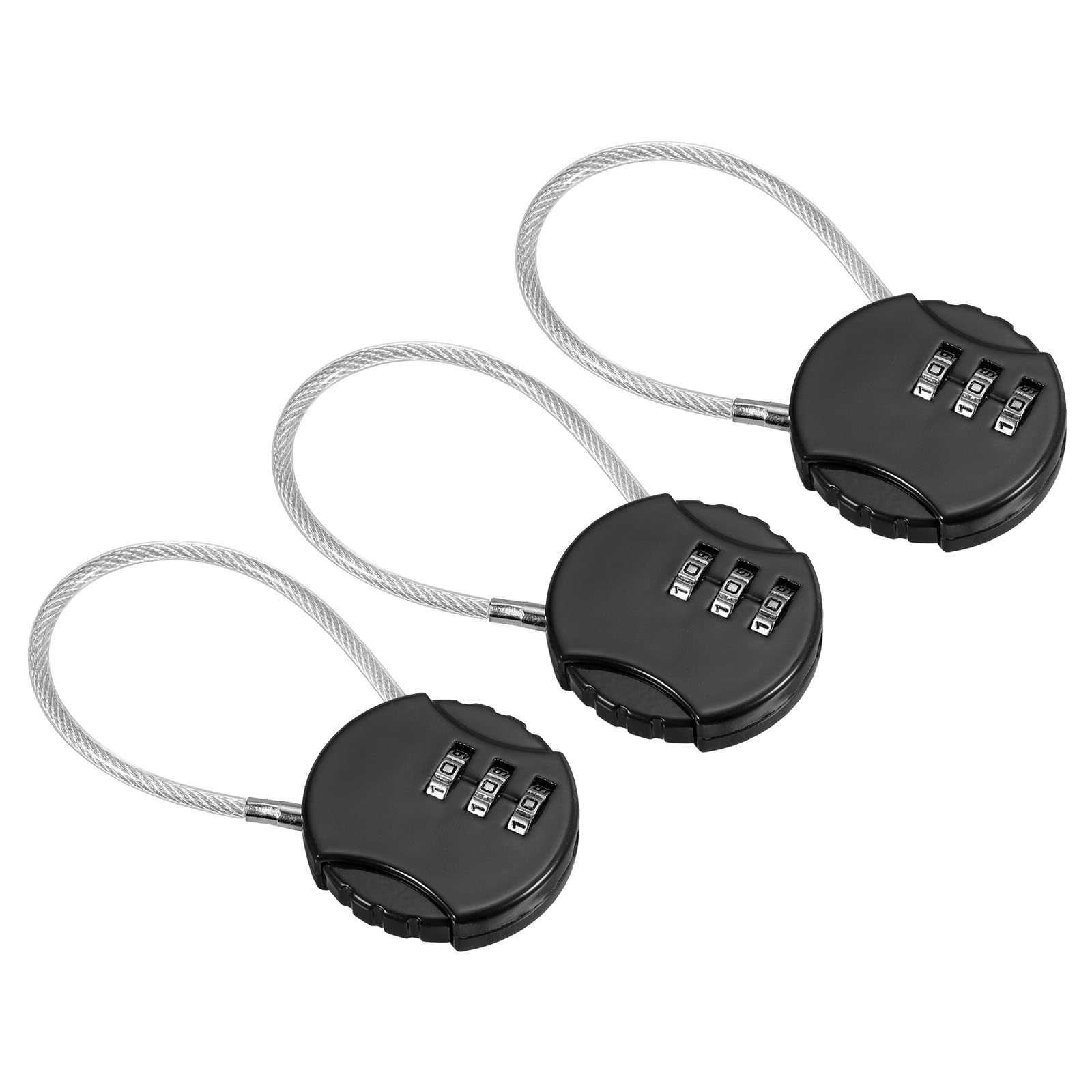 PATIKIL Combination Lock 4.7 Inch, 3 Pcs 3 Digit Outdoor Waterproof Code Padlock with Wire Rope for Luggage Gym Locker Fence Toolbox Backpack, Black