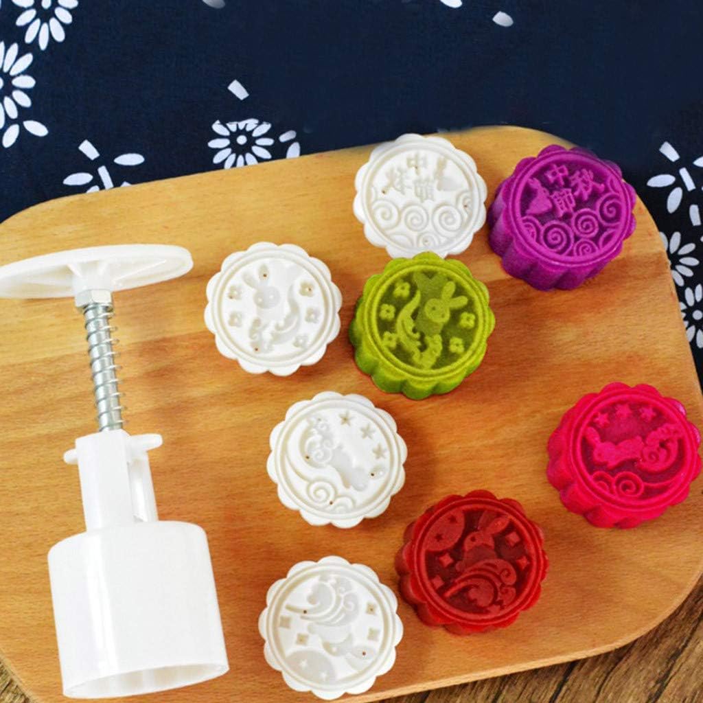 Aomili Hand Pressing Mooncake Mold, Flower Mid-Autumn Festival Hand Press Moon Cake Cutter Molds Set (White)