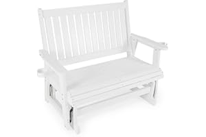 Mosbrisa HIPS Patio Glider with Cup Holders, Durable Poly Lumber Material, All-Weather Resistant, High Backrest and Deep Contoured Seat, Heavy Duty 900 LB, for Outdoor, Porch, Patio (White, 2-Seat)