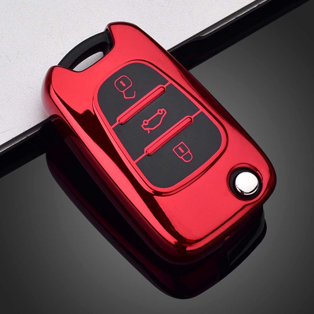 Heart Horse 3 Buttons Remote Control Car Key Cover Case Compatible with Hyun-dai i20 i30 i35 iX20 iX35 Sportage Verna Avante Soft TPU Key Protector (Red)