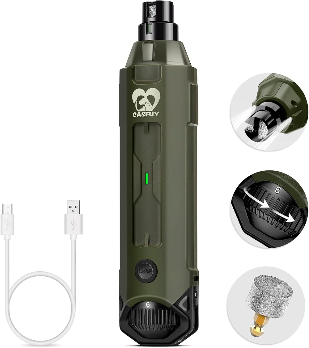 Casfuy 6-Speed Dog Nail Grinder Newest Enhanced Quiet Rechargeable Electric