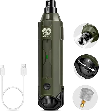 Casfuy 6-Speed Dog Nail Grinder Newest Enhanced Quiet Rechargeable Electric