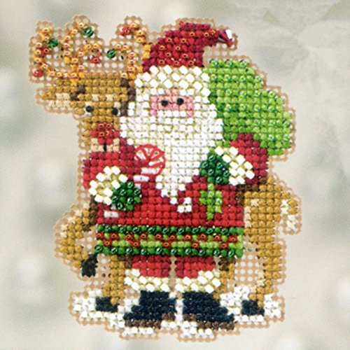 Santa and Rudolph Beaded Counted Cross Stitch Ornament Kit Mill Hill 2012 Winter Holiday MH18-2305