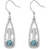 Midir&Etain Turquoise Earrings 925 Sterling Silver Texas Western Cow/Cactus/Boot/Dreamcatcher/Horseshoe Dangle Earrings Cowgirl Cowboy Jewelry for Women