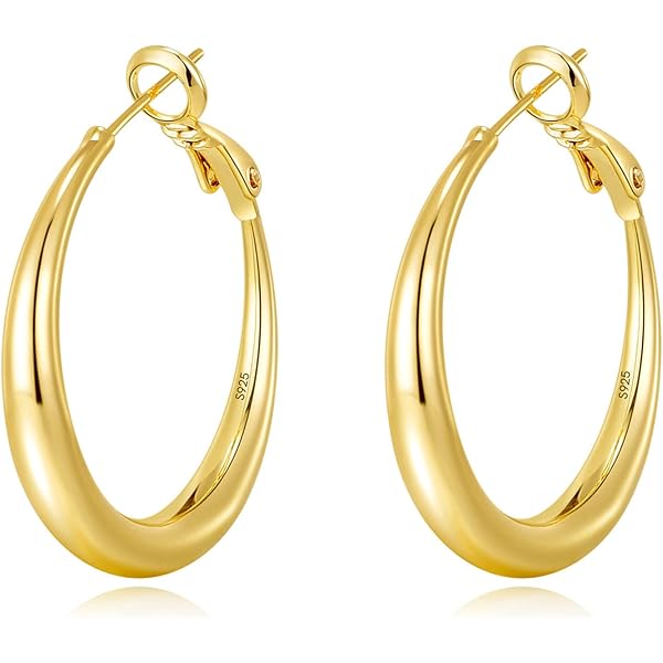 18K Gold Plated Chunky Hoop Earrings For Women - Hypoallergenic Spiral Design Gold Hoops