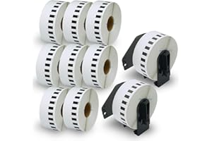 BETCKEY - Compatible Continuous Labels Replacement for Brother DK-2210 (1.1 in x 100 ft), Use with Brother QL Label Printers [10 Rolls + 2 Reusable Cartridges]