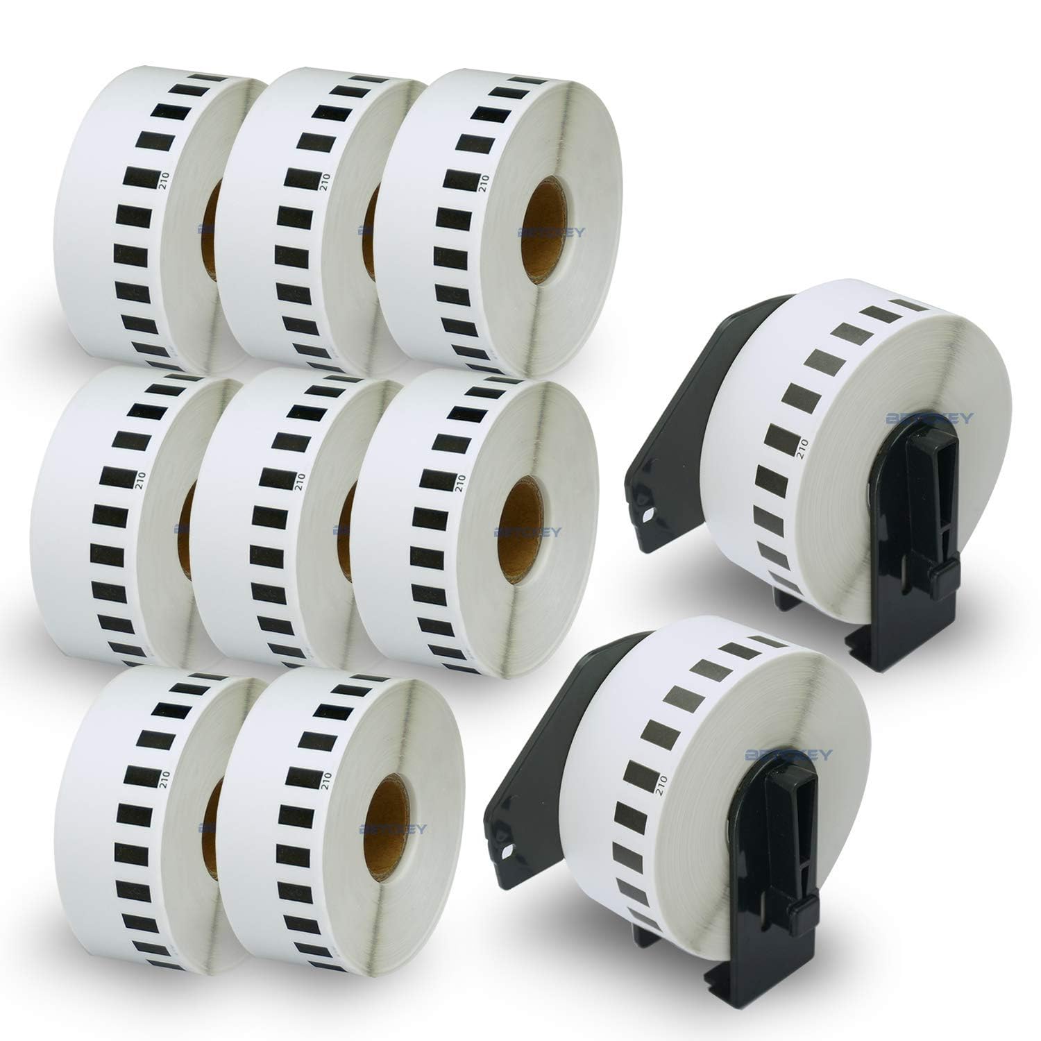 BETCKEY - 10 Rolls DK-22210 Labels with ONLY 2 Reusable Label Holders, 29mm x 30.48m, 10 Continuous Length Paper Labels Using for Ql Label Printers