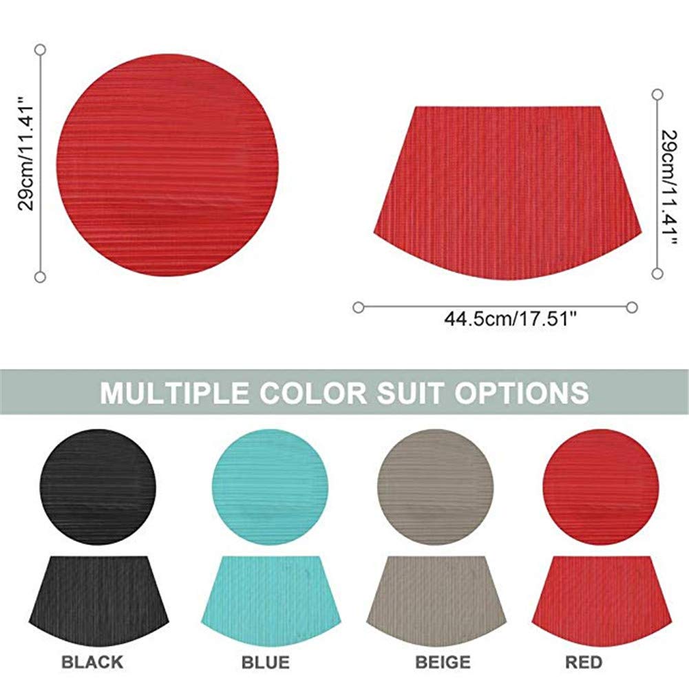 Jutao Round Table PVC Placemats for Dining Table Wedge Woven Polyester Placemats Washable Heat Resistant Stain-Resistant Table Mats for Kitchen Table(Red 7 pcs)