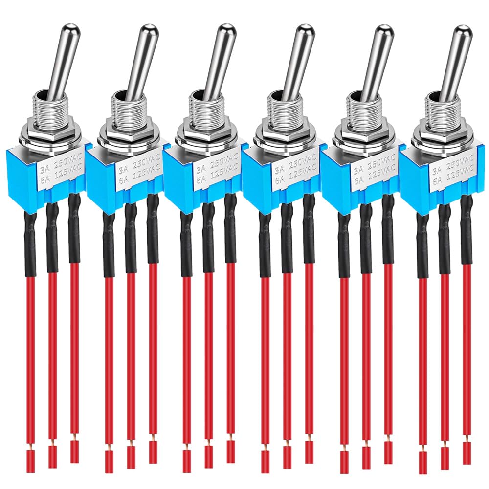 Gebildet Pack of 6 Prewired MTS-103 Blue Mini Toggle Switch 125VAC 6A, 3 Pin 3 Position ON/OFF/ON On/Off/On Switch for Car Marine Vehicles Toggle Switch — image 1
