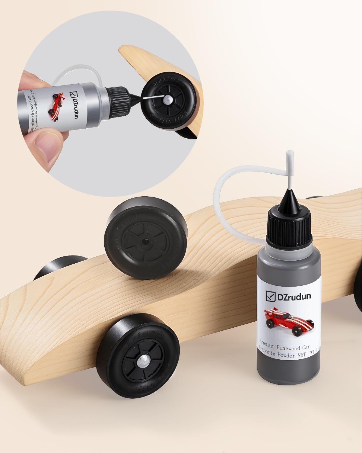 DZrudun Graphite Powder for Pinewood Cars-0.5oz Dry Graphite Lubricant Spray for Derby Axles&Wheels|High-Purity 3000-Mesh Multi-Use Lock Lubricant|Use with Pinewood Car Weights Kit|Easy Squeeze Bottle