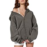 Dnzzs Womens Zip Up Hoodie Oversized Acid Wash Sweatshirts Heavyweight Fall Fashion Outfits Casual Jackets Winter Clothes