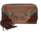 ARIAT Women's Clutch Audrey Collection Canvas Flower Fringe Handbag, Brown, One Size