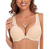 Amafuur Women's Push Up Racerback Padded Front Closure Bras Seamless Plunge Underwire Add 2 Cup Sizes Bra