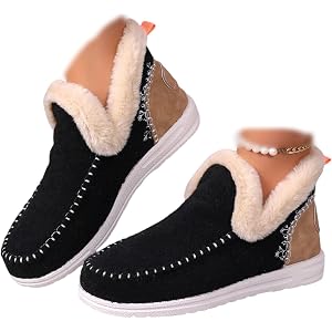 AFRQERCA Women's Winter Snow Boots Fuzzy Fur Lined Ankle Booties | Warm Plush Faux Fur Lining Anti-Slip Slip on Loafer Slip o