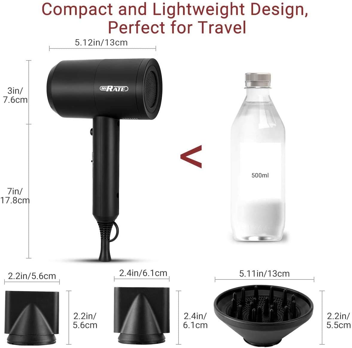 SHRATE Ionic Hair Dryer, Professional Salon Negative Ions Hair Blow Dryer Powerful 1800W for Fast Drying with 3 Heating / 2 Speed/Cool Button, Constant Temperature Hair Care Without Damaging Hair: Health & Personal Care