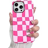 SOKAD Magnetic Checkered Phone Case for iPhone 16 Pro Max, Cute Grids Plaid Checkerboard Pattern Compatible with Magsafe Matte Protective Case Cover with Screen Protector for Girls Women, Hot Pink