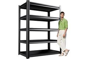 XCXVVB Garage Shelving,Heavy Duty Garage Storage Shelves,Metal Shelving Unit,5 Tier Adjustable Steel Utility Shelf,Use for Basement,Warehouse, Pantry Closet,Black (Steel-72 H*35.4" W*15.7" D)