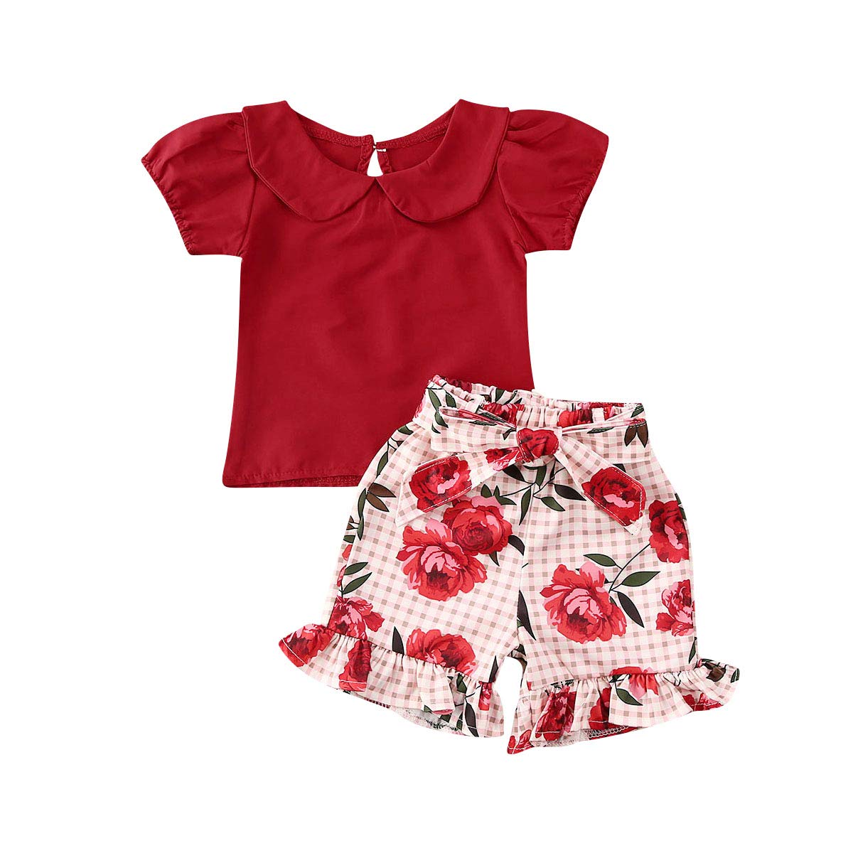 red peter pan collar top