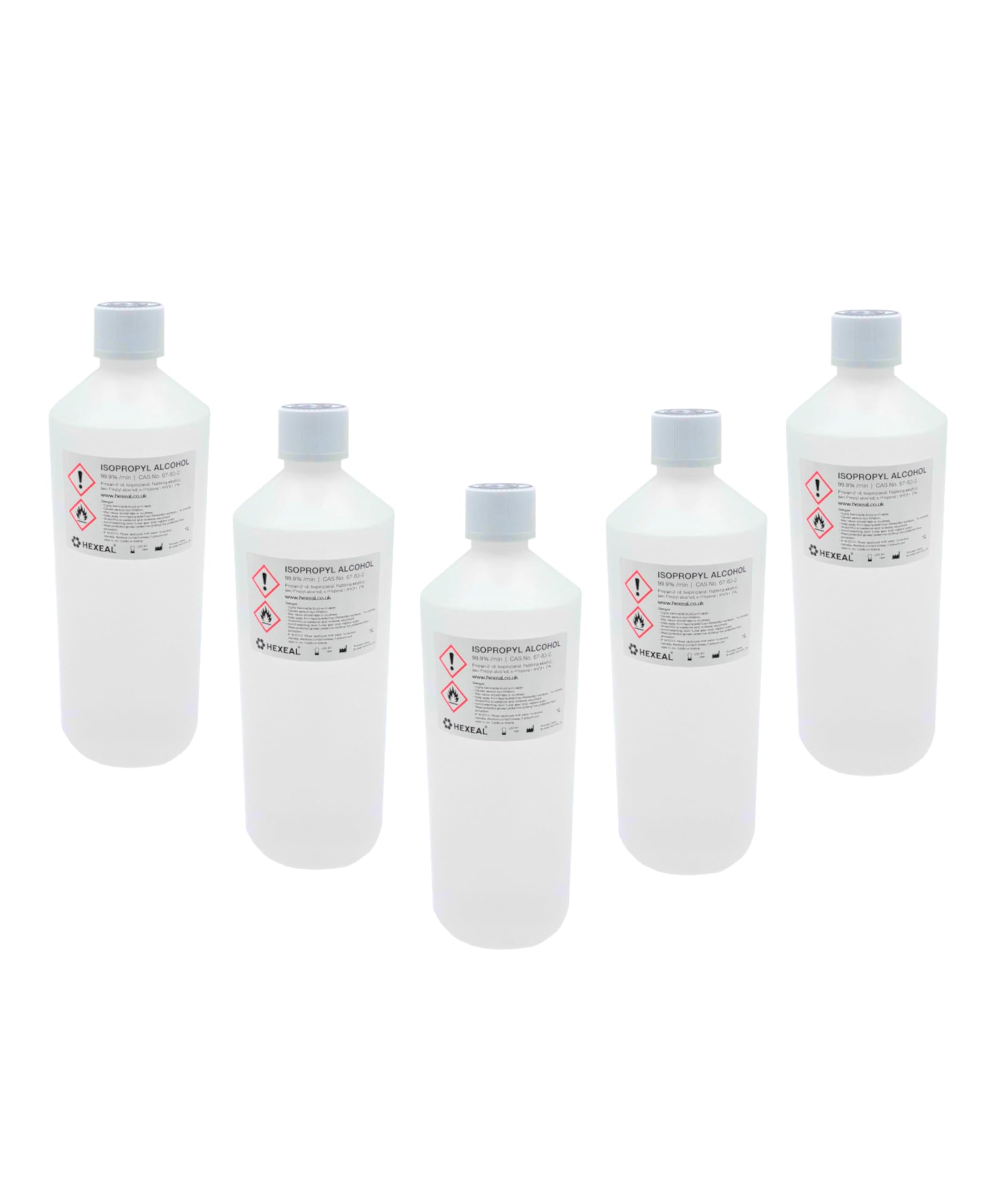 Hexeal Isopropyl Alcohol 5L – 5 x 1L Bottles of 99.9% IPA Disinfectant & Sanitiser – Removes Grime on Phones & Electronics – Degreaser, Cleaning Fluid & Solvent for Paint Thinning