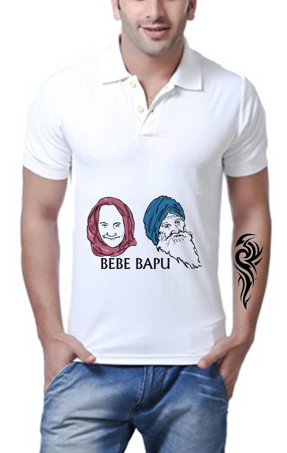 Buy Jmp Love Mom Dad In Punjabi Bebe Bapu Gift Item White Polo T Shirt At Amazon In