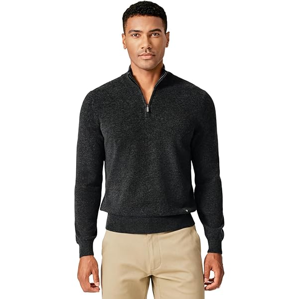Lands' End Mens Fine Gauge Cashmere Quarter Zip Charcoal Heather