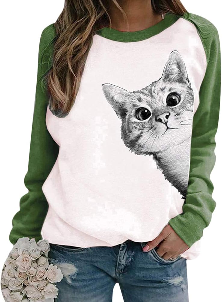 Onsoyours Damen T-Shirt Mit Katzen-Druck, Rundhals, Kurzarm – Bequem & Luftig Für Sommer & Streetwear