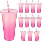Lallisa 12 Pcs Valentine's Day 24 oz Plastic Cups with Lids and Straws, Galentines Day Reusable Cups Drink Water Bottle Travel Mug Iced Cold for Birthday Wedding Anniversary Bachelor Party Favors