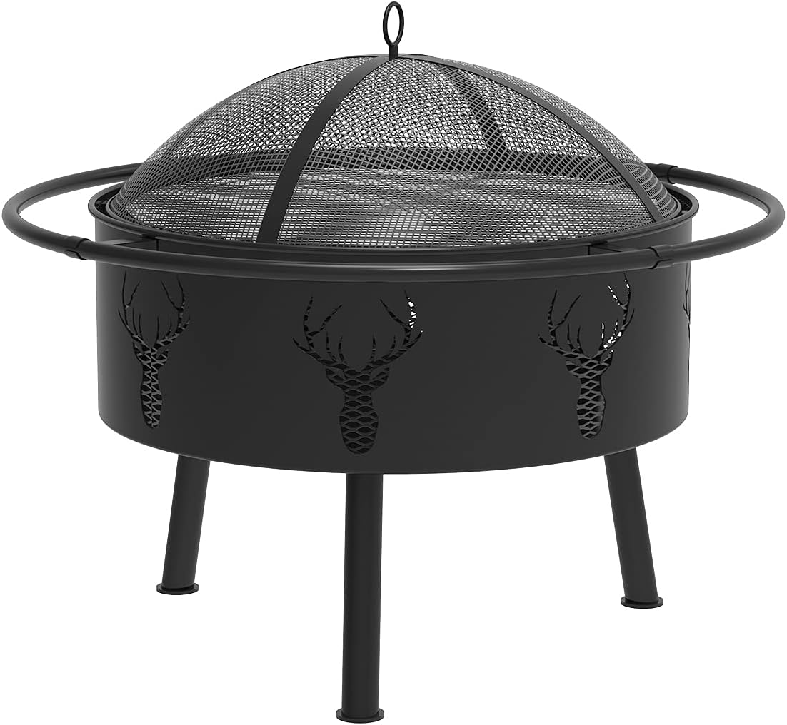 Blue Sky Outdoor Living 29" Outdoor Fire Pit Barrel with Safety Ring and Cover, Black : Garden & Outdoor