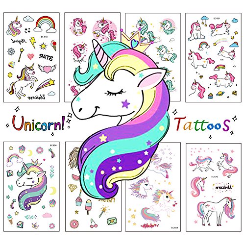 Zehhe Pack of 16 Sheets Unicorn Temporary Removable Tattoos for Kids Girls Boys Birthday Party, Unicorn Party Supplies Party Favors - Non Toxic FDA Approved Colorants