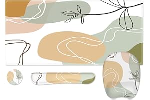 Anyshock Desk Mat, Gaming Mouse Pad with Wrist Rest Gel, Keyboard Wrist Rest, 4 in 1 Ergonomic Desk Pad Large with Coaster Set, Computer Keyboard Wrist Support for Office Women, Boho Green Leaves