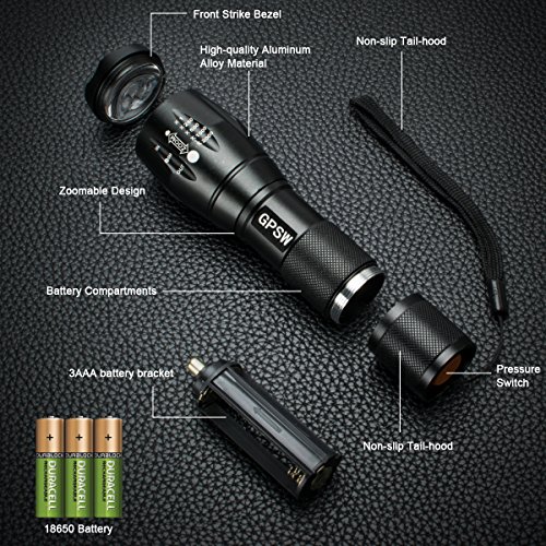 Tactical Flashlight , Waterproof LED Flashlights Outdoor Lighting Torch Portable Zoomable Home Emergency Adjustable Focus Power for Outdoor Camping Hiking Biking ( 2 Pack ) - Thumbnail 5