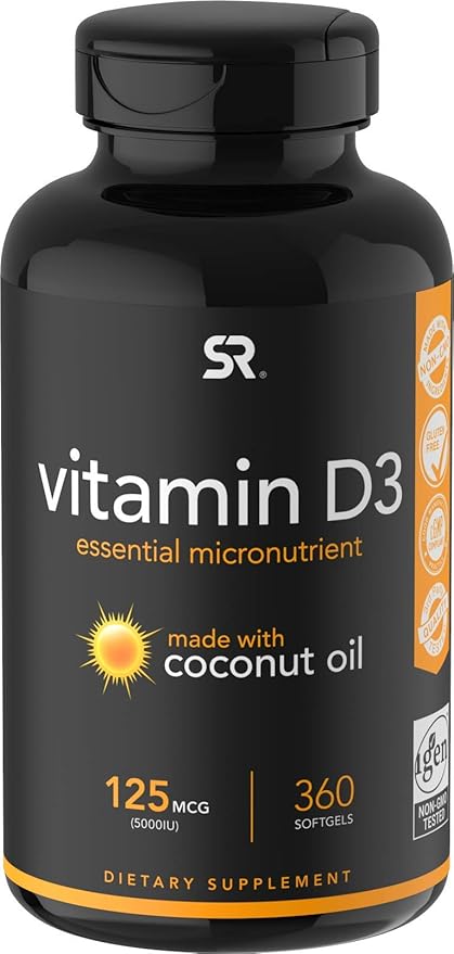 Vitamin D3 5000iu125mcg Enhanced With Coconut Oil For Better Absorption Non Gmo Gluten Free 360 Mini Liquid Softgels 5000iu