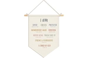 Wheatwin Christian Nursery Decor, I Am Inspirational Positive Affirmations Wall Hanging Pennant Flag Banner, Bible Verse Wall Decor for Kids Nursery Toddler Room Bedroom Playroom 15x11 Inch