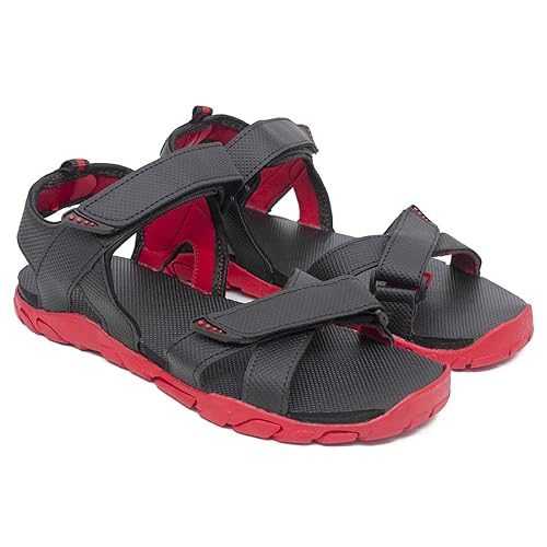 red walking sandals