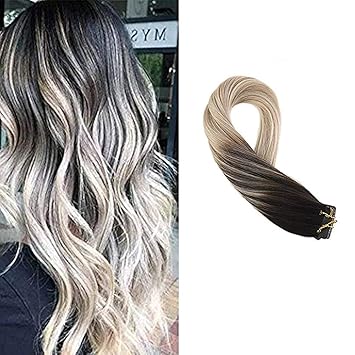 Moresoo Blonde Hair Extensions Real Human Hair Tape In 50 Grams 24inch 20pc Balayage Hair Extensions Human Hair Color 1b Black Fading To 18 And 60