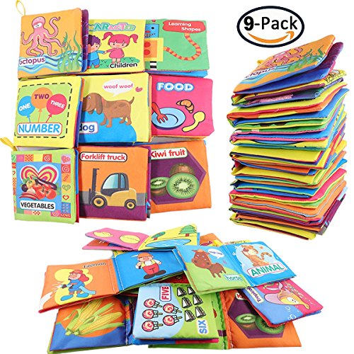 DEKIRU 9-Pack Nontoxic Fabric Baby Cloth Books Early Education Toys Activity Crinkle Cloth Book for Toddler